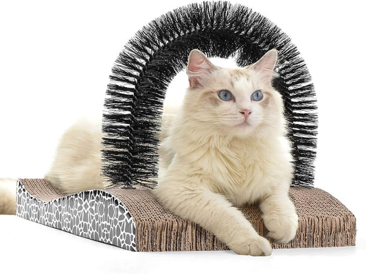 Cat Self Groomer, Cat Arch Face Scratcher with Scratcher Pad, Cats Back Grooming Massager Toy Brush for Indoor Kitten and Small Dog